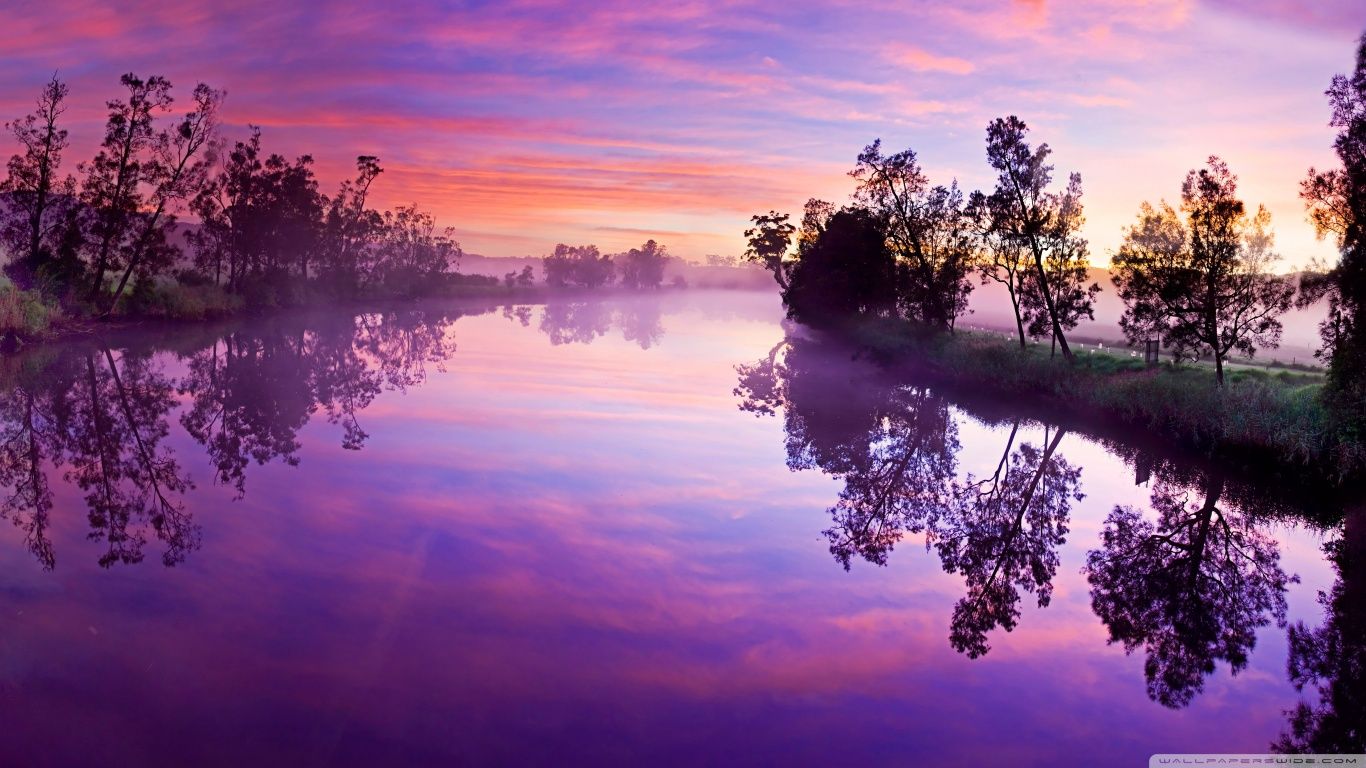 Fiume viola al tramonto, 1366x768 HD, Desktop