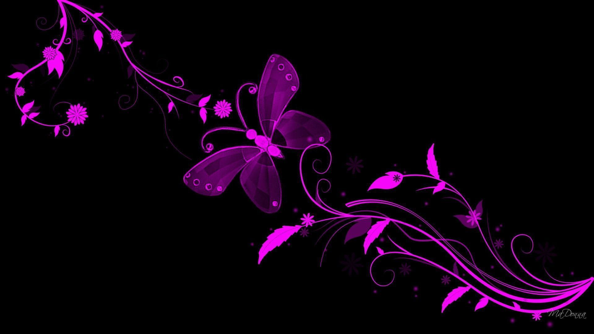 Farfalla viola ornamenti floreali, 1920x1080 Full HD, PC Desktop