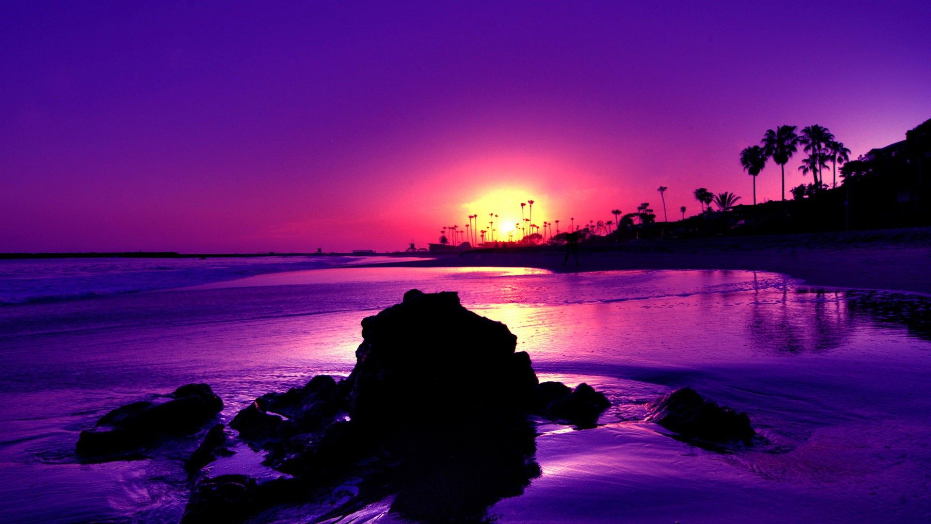 Tramonto viola sulla spiaggia, 1920x1080 Full HD, Desktop