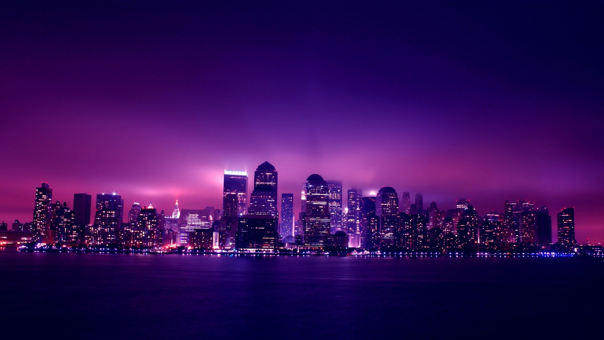 Skyline città viola notturno, 1920x1080 Full HD 1080p, Desktop