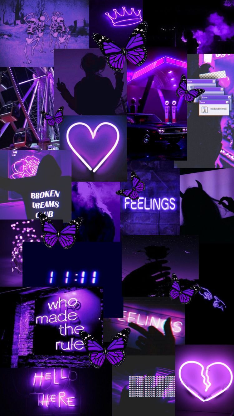 Collage estetico farfalle neon viola, 750x1334 Full HD Verticale, iPhone