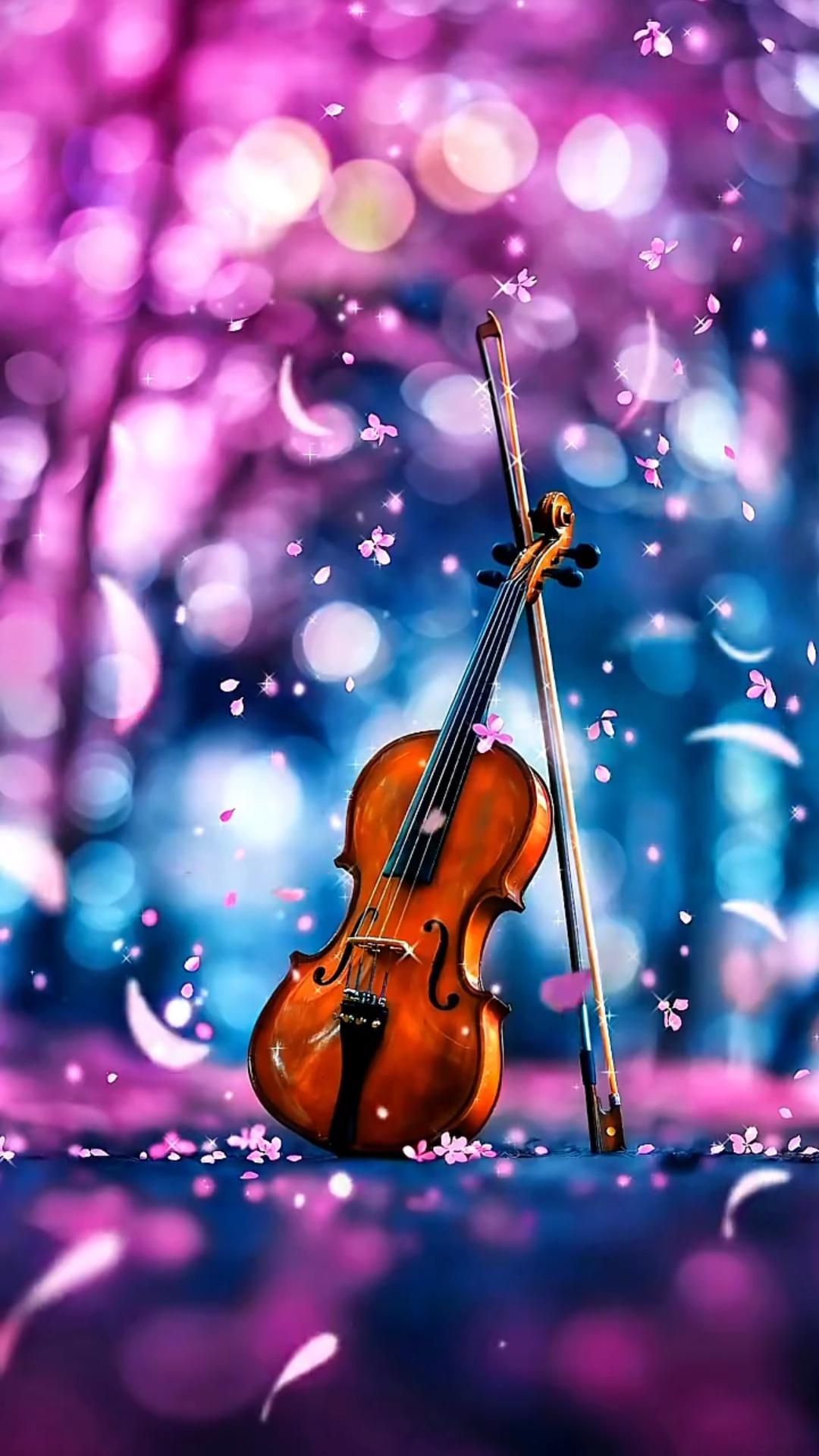 Violino con archetto sfondo bokeh, 1080x1920 Full HD Verticale, Smartphone