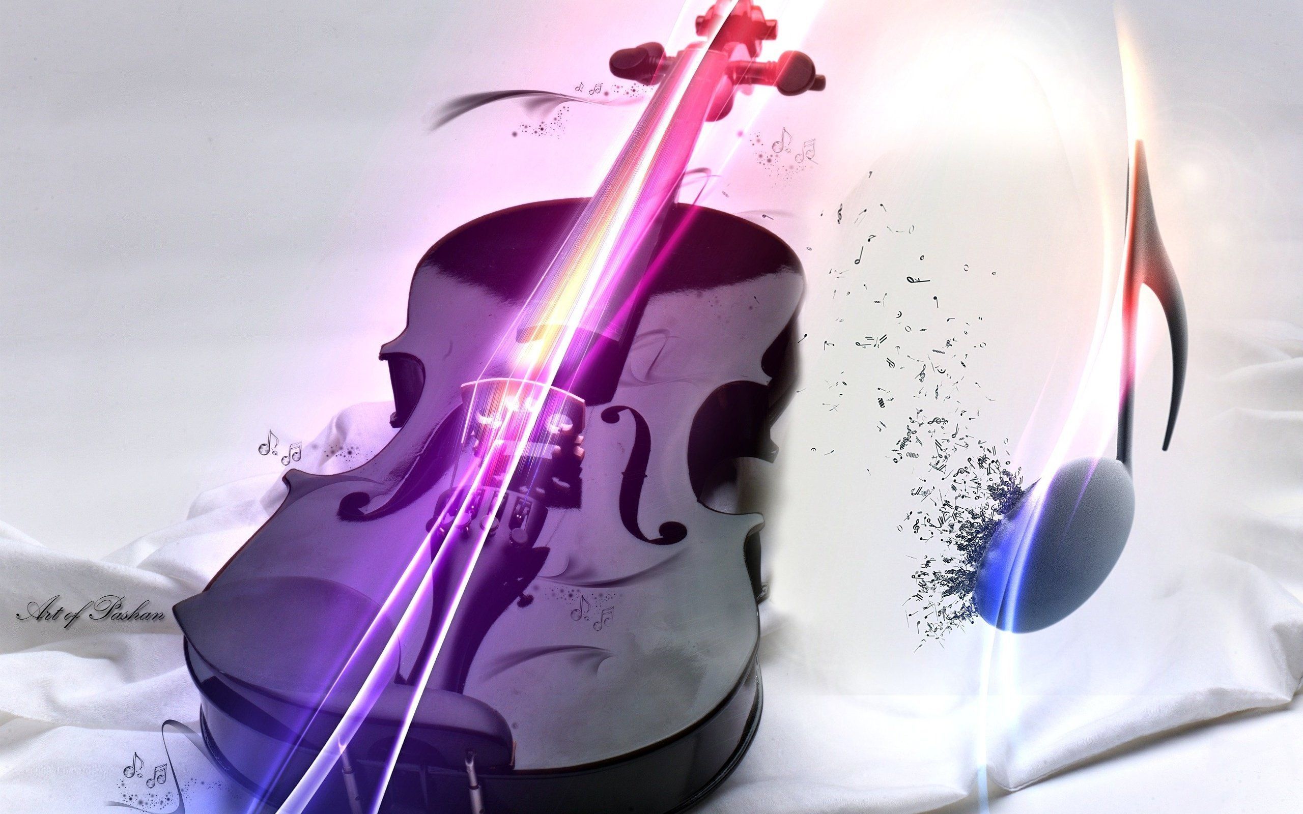 Violino con luce viola e note, 2560x1600 WQXGA, Desktop
