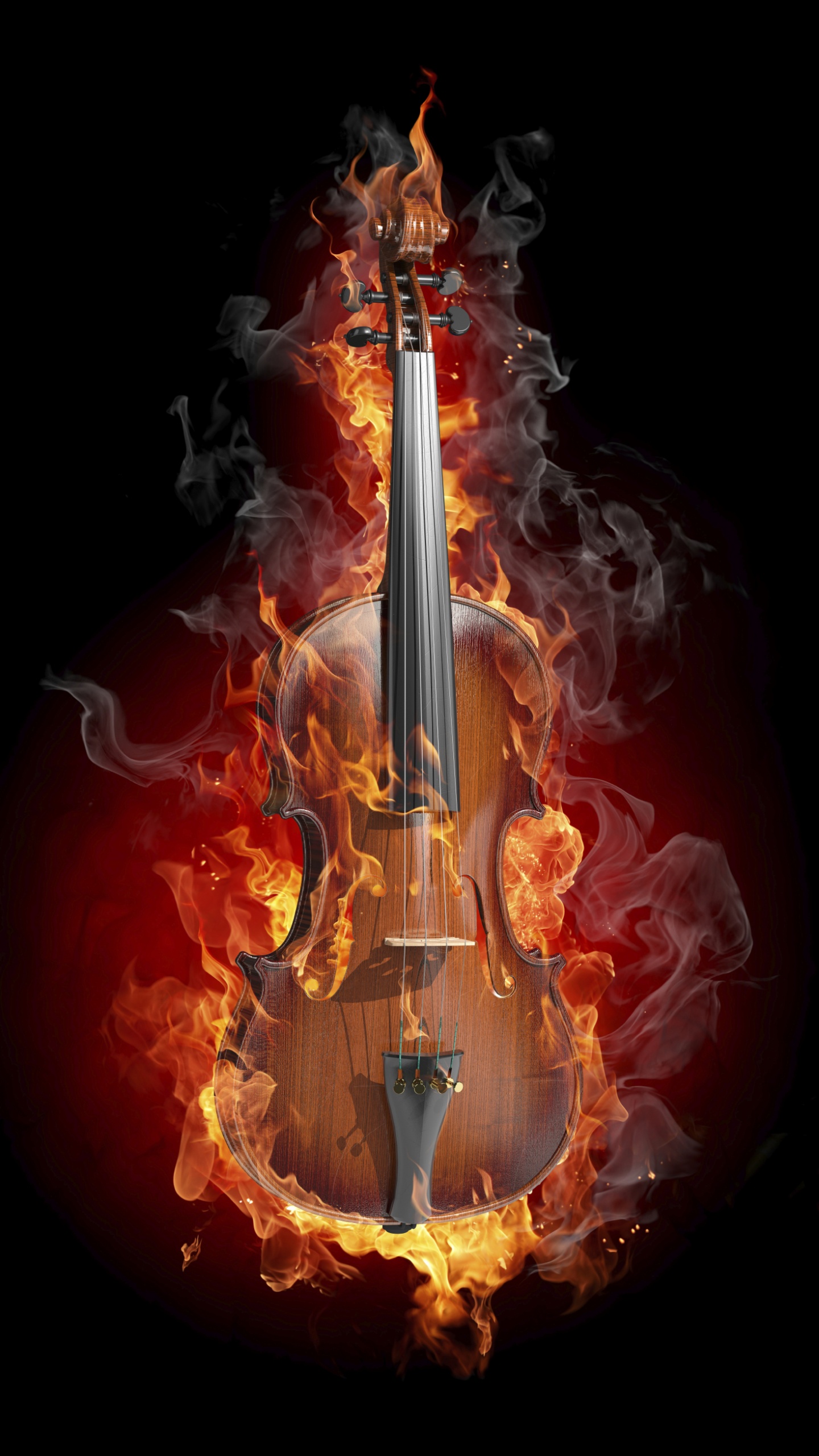 Violino in fiamme sfondo nero, 1440x2560 Full HD Verticale, iPhone