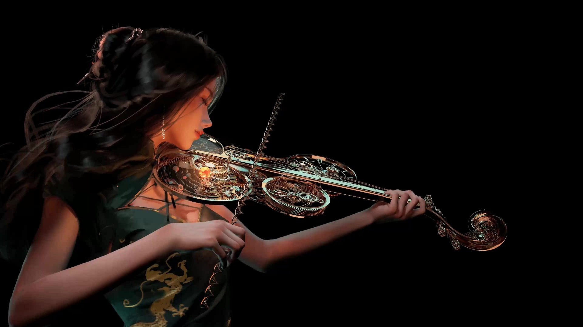 Donna che suona violino dorato, 1920x1080 Full HD 1080p, PC