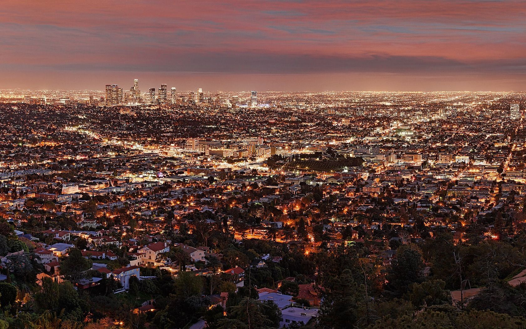 Vista panoramica notturna Los Angeles, Hollywood, 1680x1050 HD, Laptop