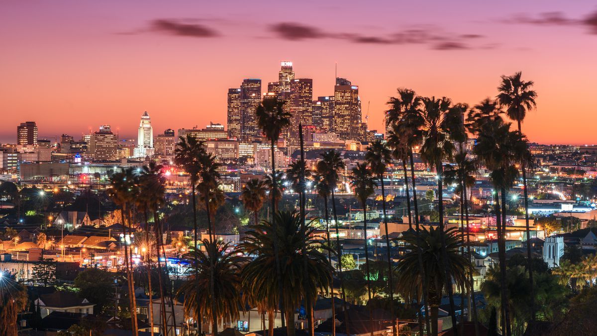 Skyline Los Angeles al tramonto, 1200x675 HD, iMac