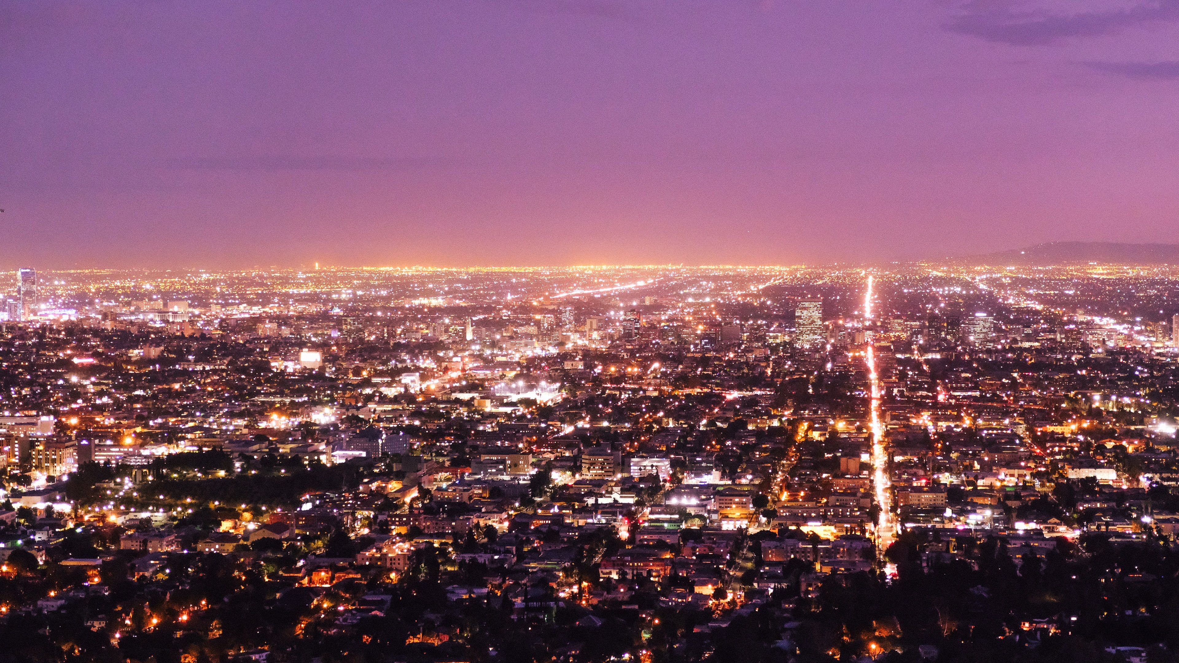 Vista notturna Los Angeles città, 3840x2160 UHD, PC 4K