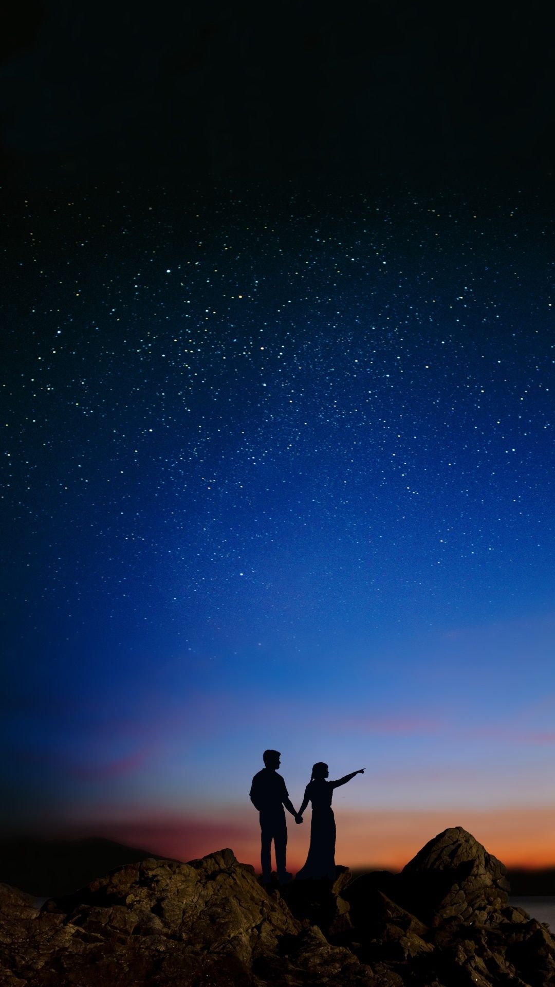 Coppia silhouette cielo stellato, 1080x1920 Full HD Verticale, iPhone