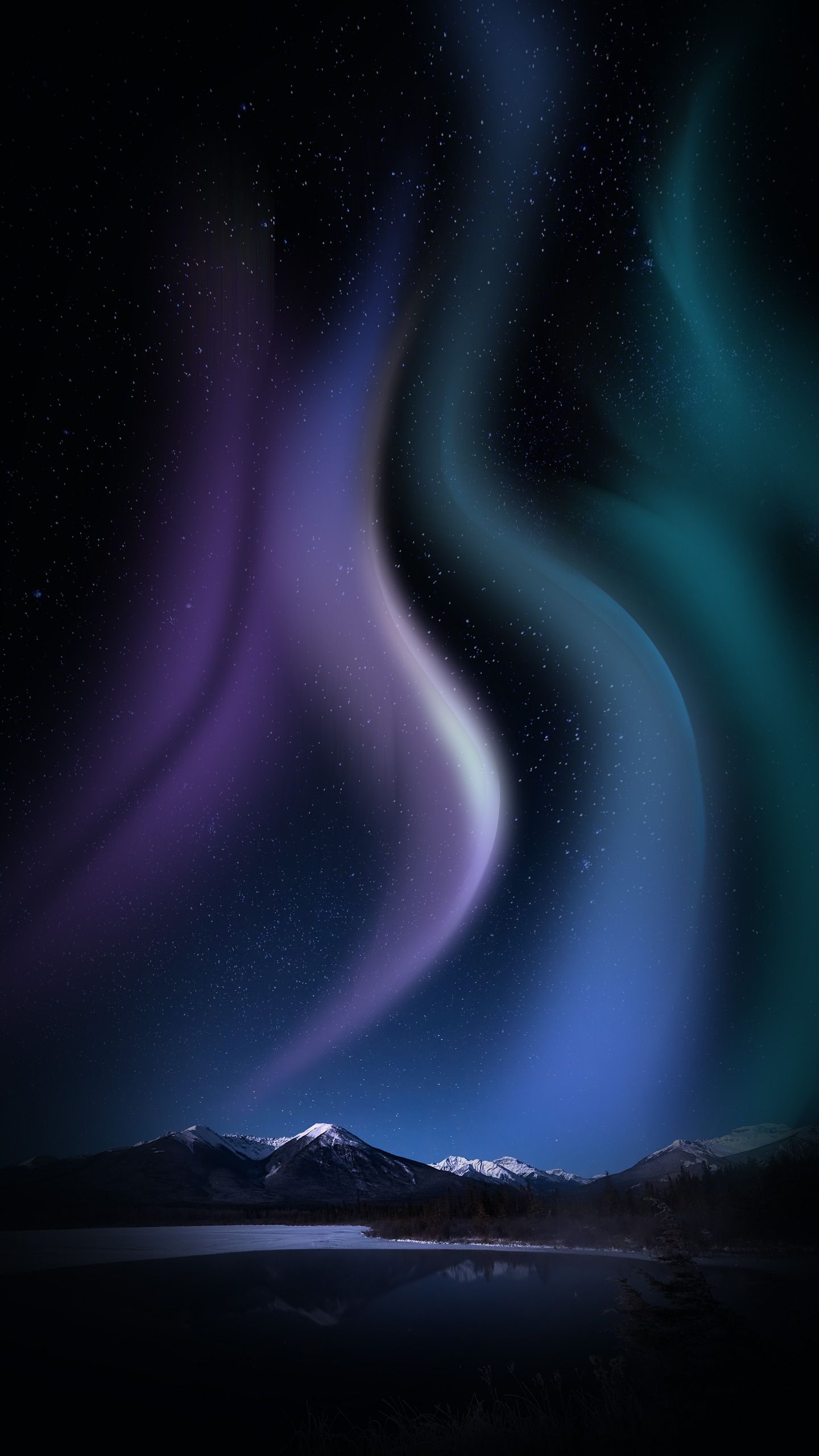 Aurora boreale su montagne, 1440x2560 Full HD Verticale, Smartphone