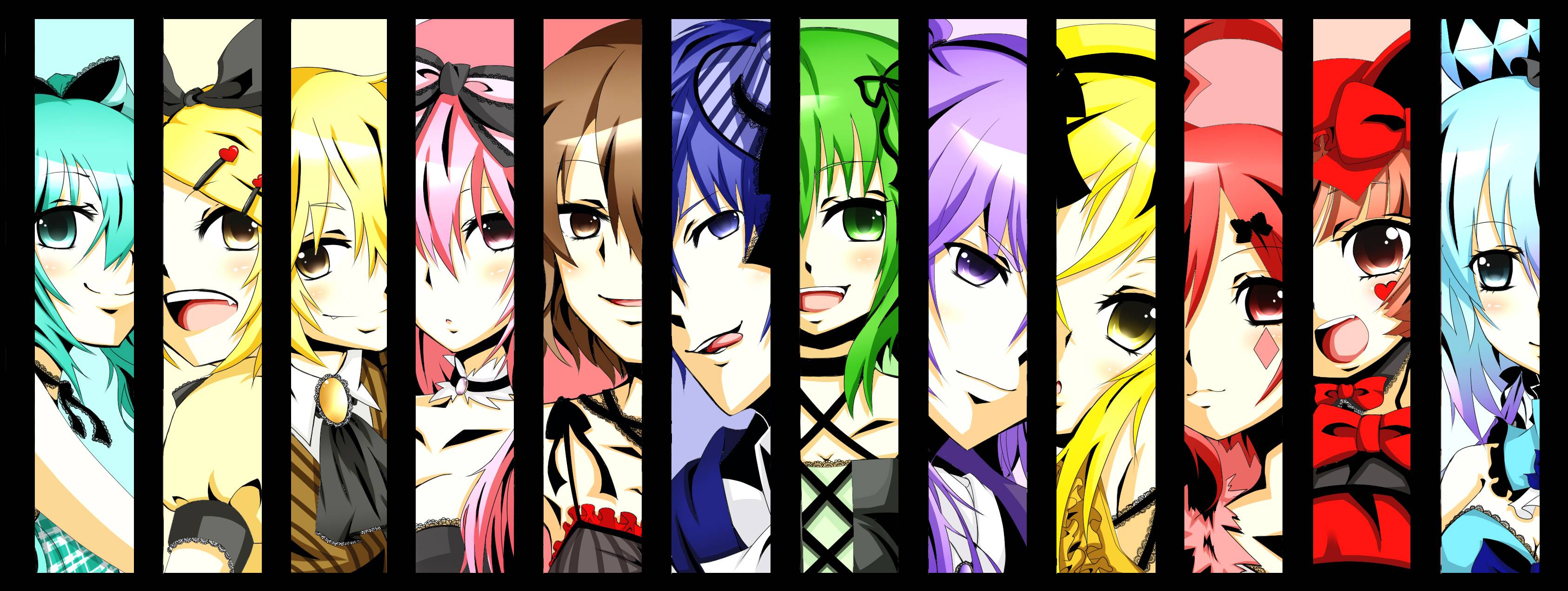 Personaggi Vocaloid in fila, sintesi vocale, 3372x1271 21:9, Ultrawide