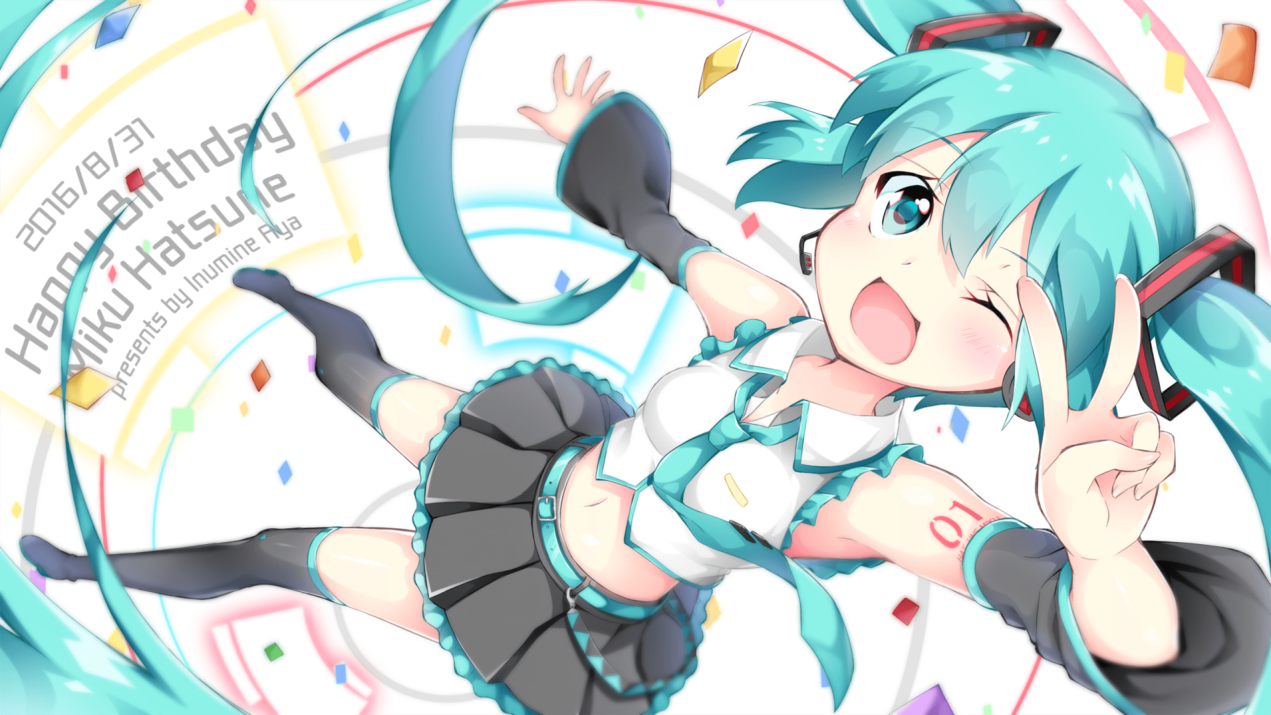 Hatsune Miku, sorridente, gesto di pace, 2560x1440 1440p, Desktop