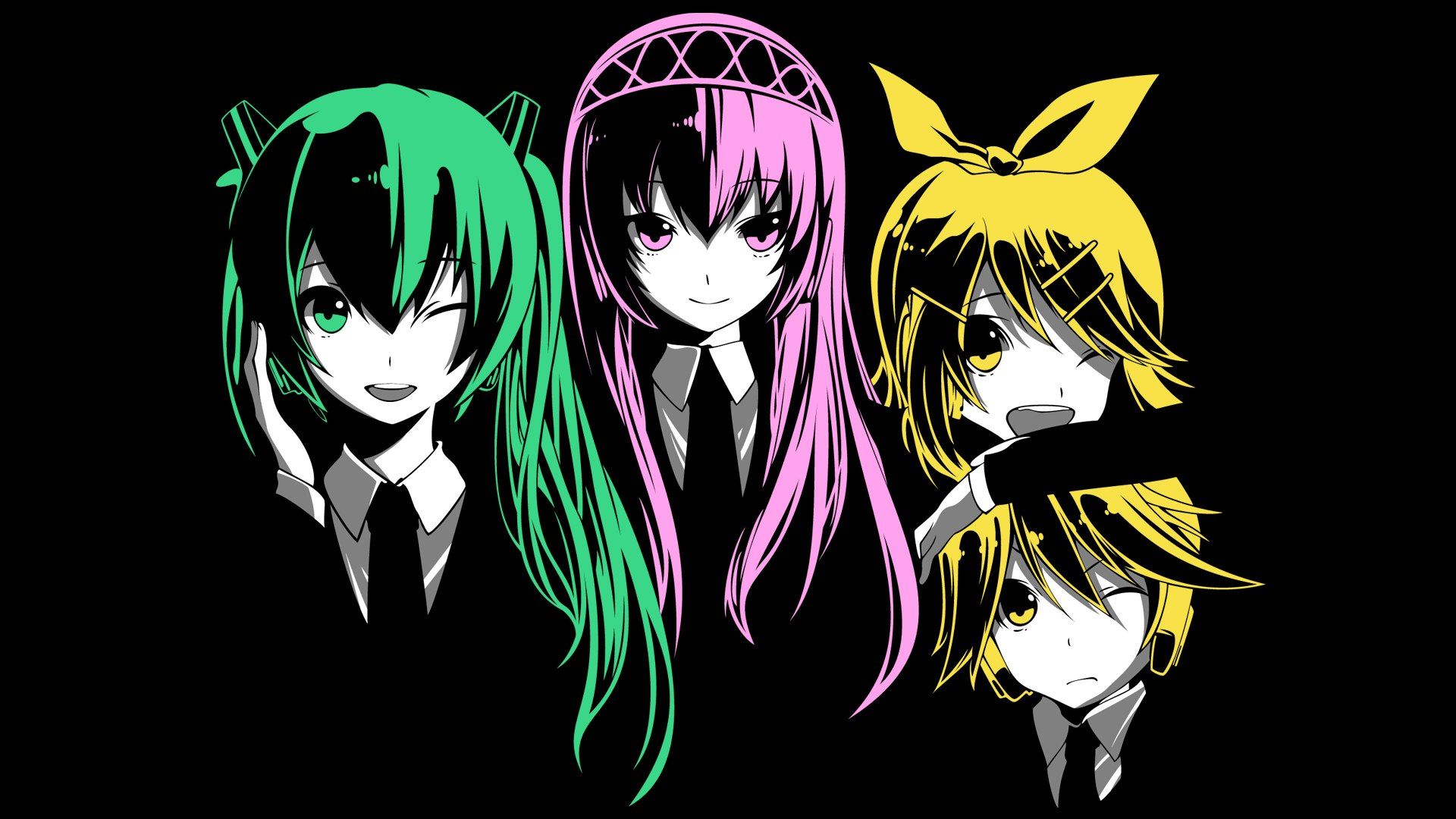 Personaggi Vocaloid sfondo nero, 1920x1080 Full HD 1080p, Desktop