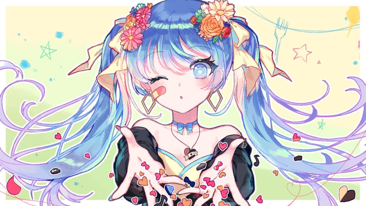 Hatsune Miku fiori pastello, 1500x844 HD, Desktop