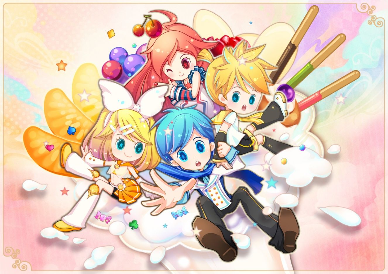 Personaggi chibi Vocaloid colorati, 1326x937 720p, Laptop