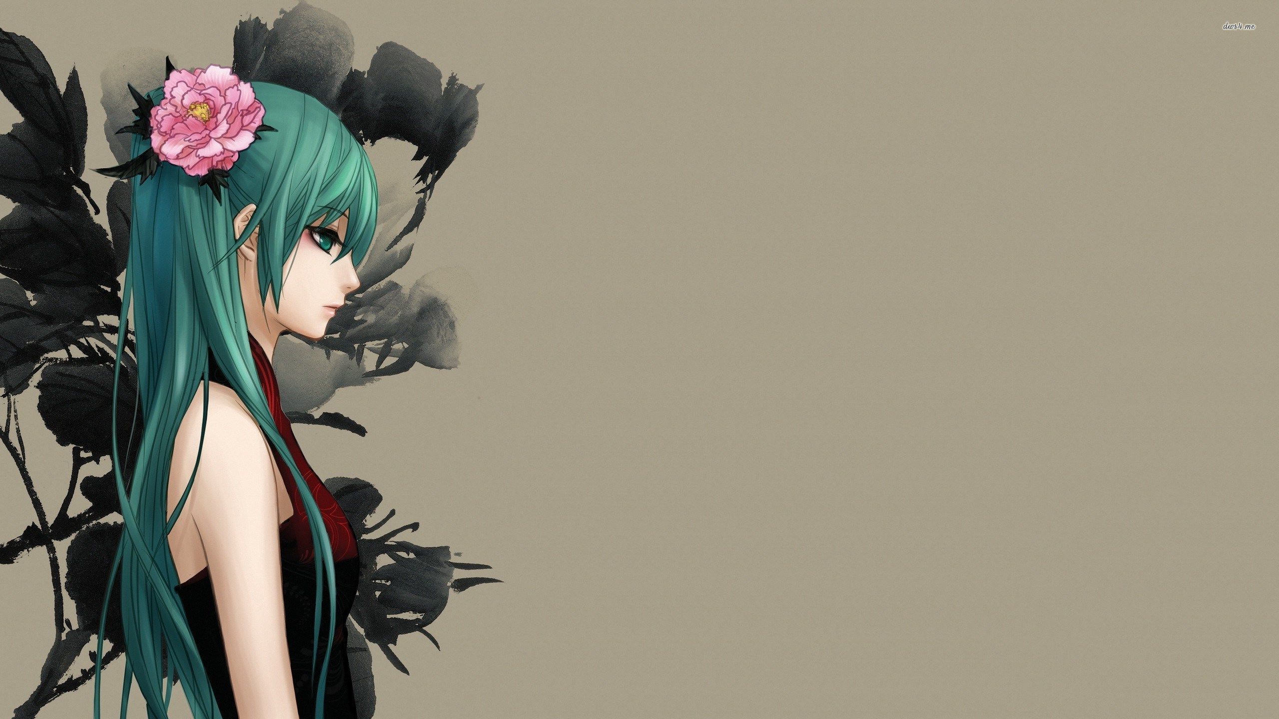 Hatsune Miku, capelli verdi, fiore, 2560x1440 1440p, Desktop