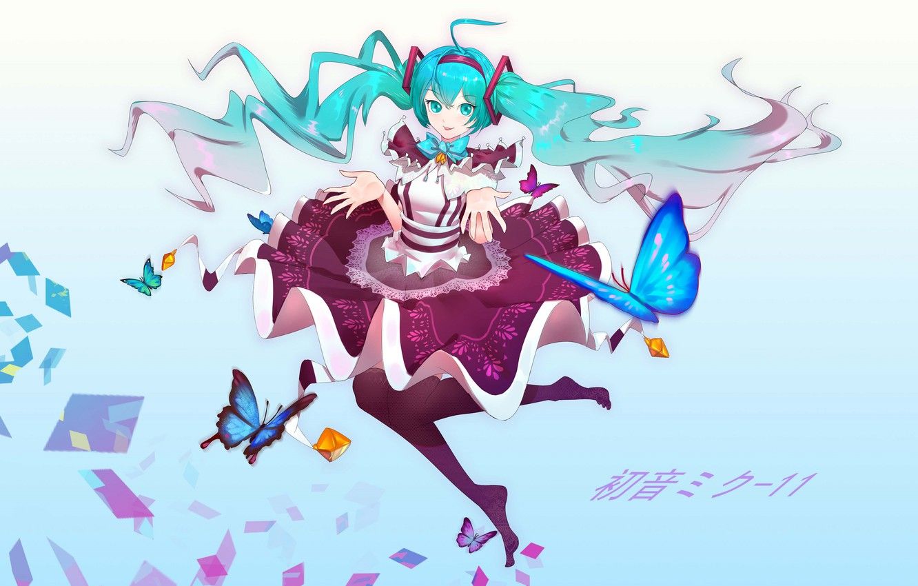 Hatsune Miku, Vocaloid, farfalle, 1332x850 HD, Desktop