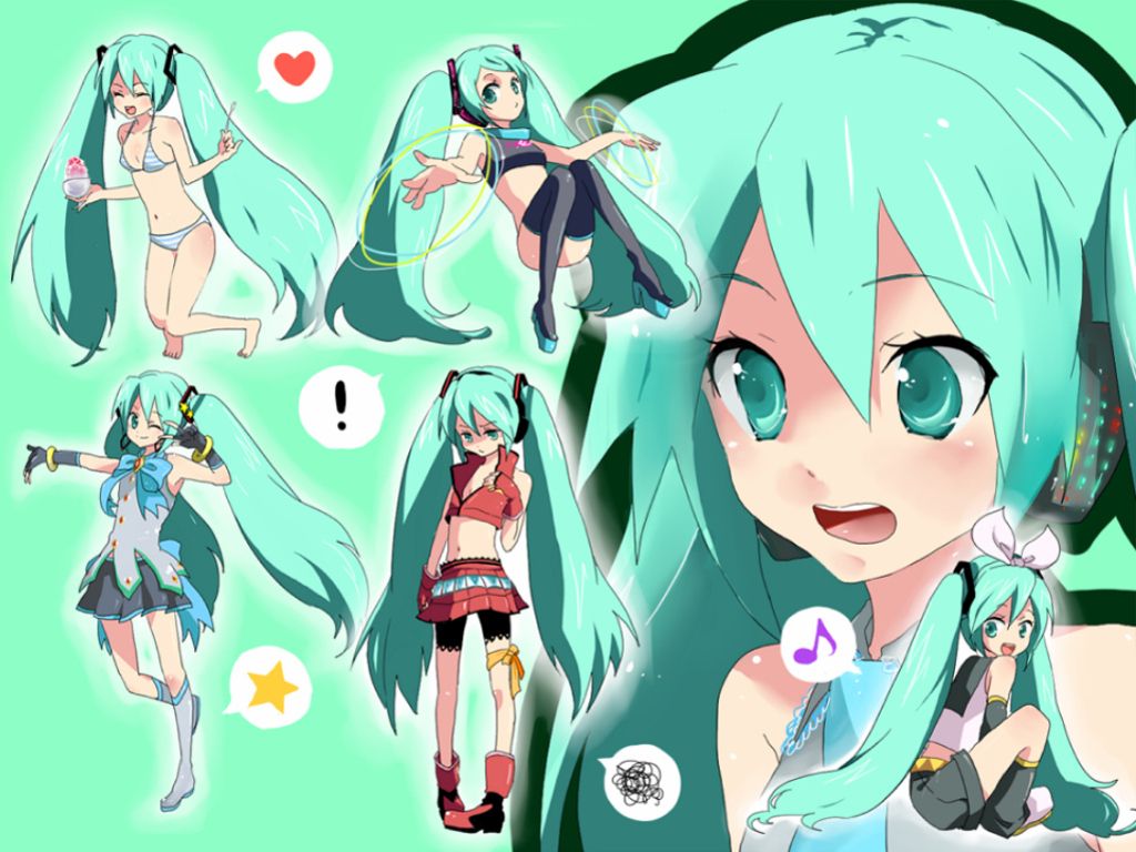 Hatsune Miku Vocaloid espressioni multiple, 1024x768 HD, PC Desktop