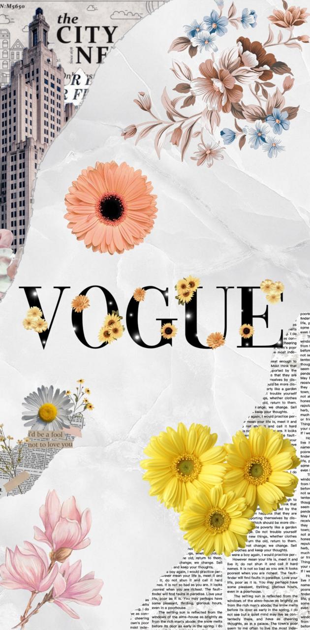 Collage floreale con scritta Vogue, 630x1280 Full HD Verticale, Smartphone