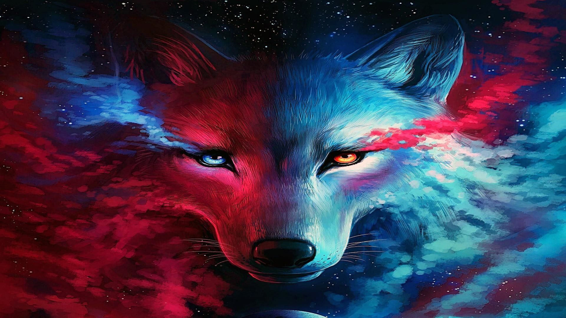 Volpe galassia rosso blu, 1920x1080 Full HD, Desktop