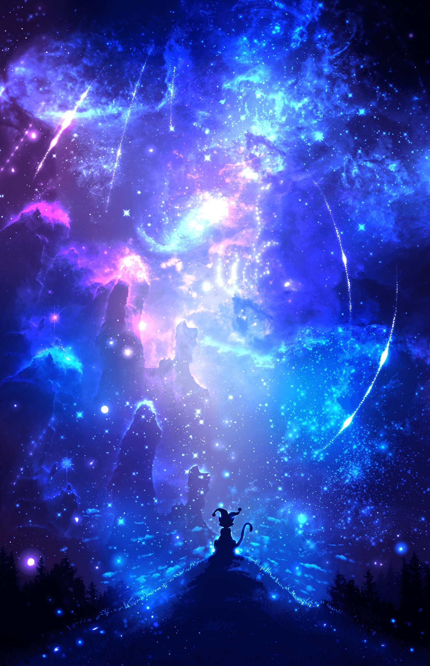 Figura silhouette sotto galassia stellata, 1368x2121 Full HD Verticale, Smartphone
