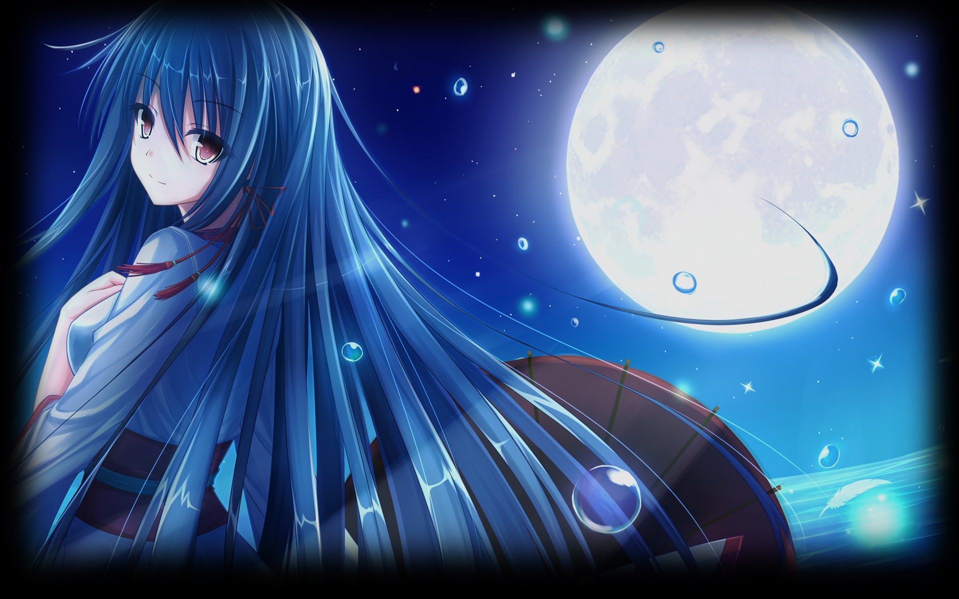 Ragazza anime capelli blu luna, 1920x1200 WUXGA, Desktop