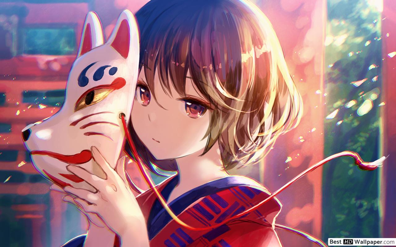 Ragazza volpe anime con bevanda, 800x1280 Verticale, Mobile