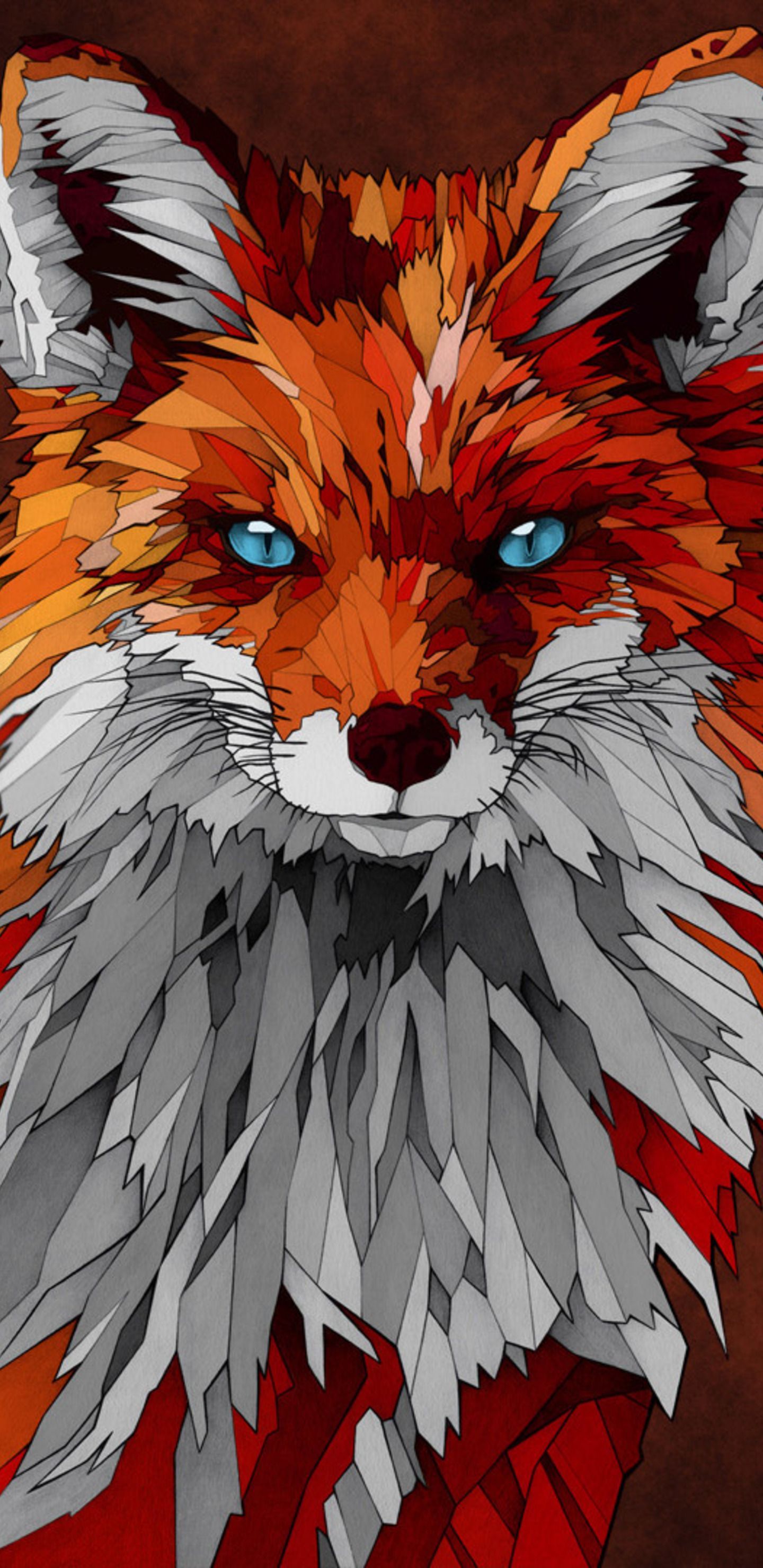 Volpe stilizzata occhi azzurri, 1440x2960 Verticale, Mobile