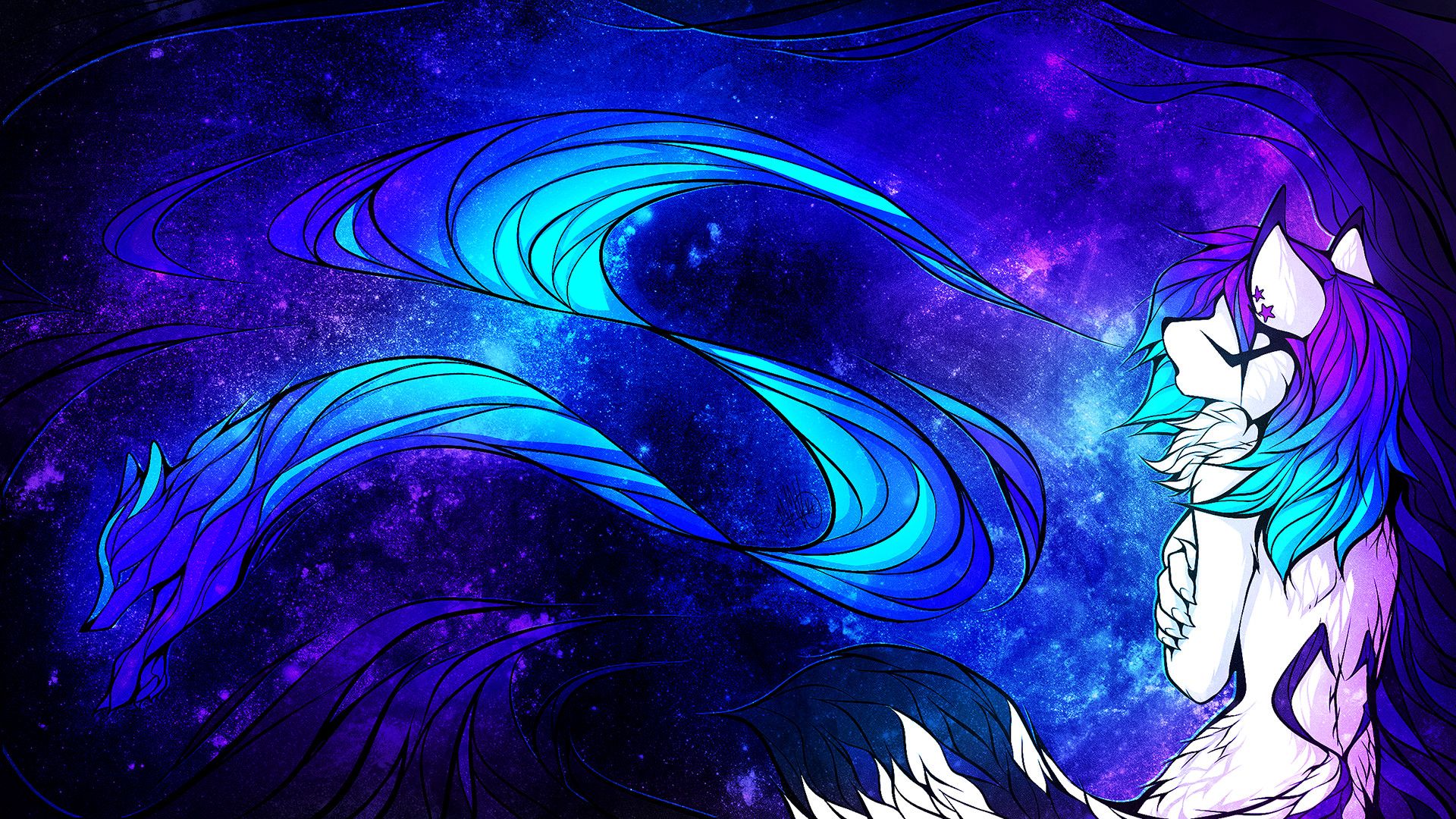 Volpe blu foresta fantasy, 2048x1152 2K, Desktop