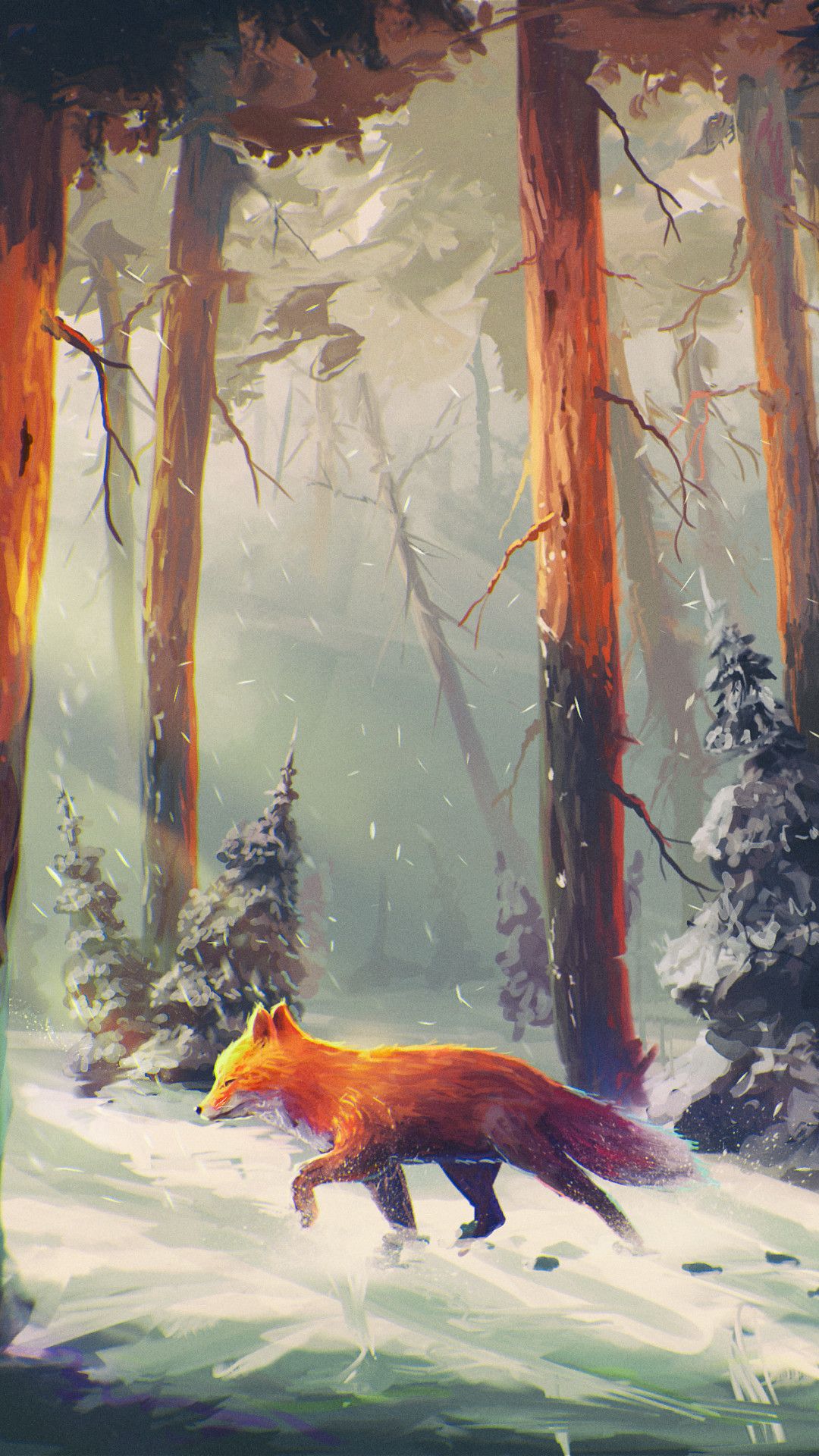 Volpe rossa nella foresta innevata, 1080x1920 Verticale, Telefono