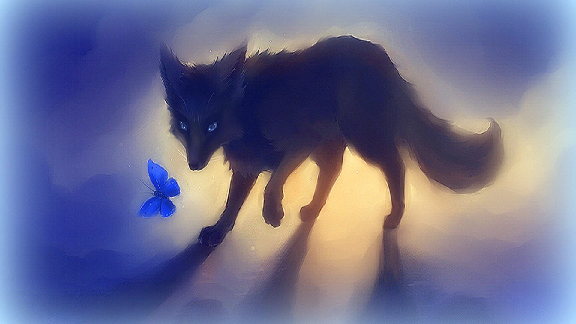 Volpe silhouette e farfalla blu, 1920x1080 Full HD 1080p, PC