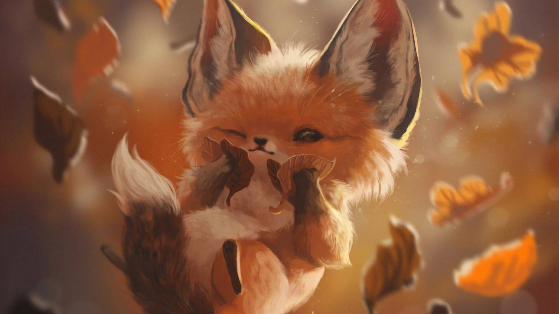 Volpe cartone animato foglie autunno, 1920x1080 Full HD, PC Desktop
