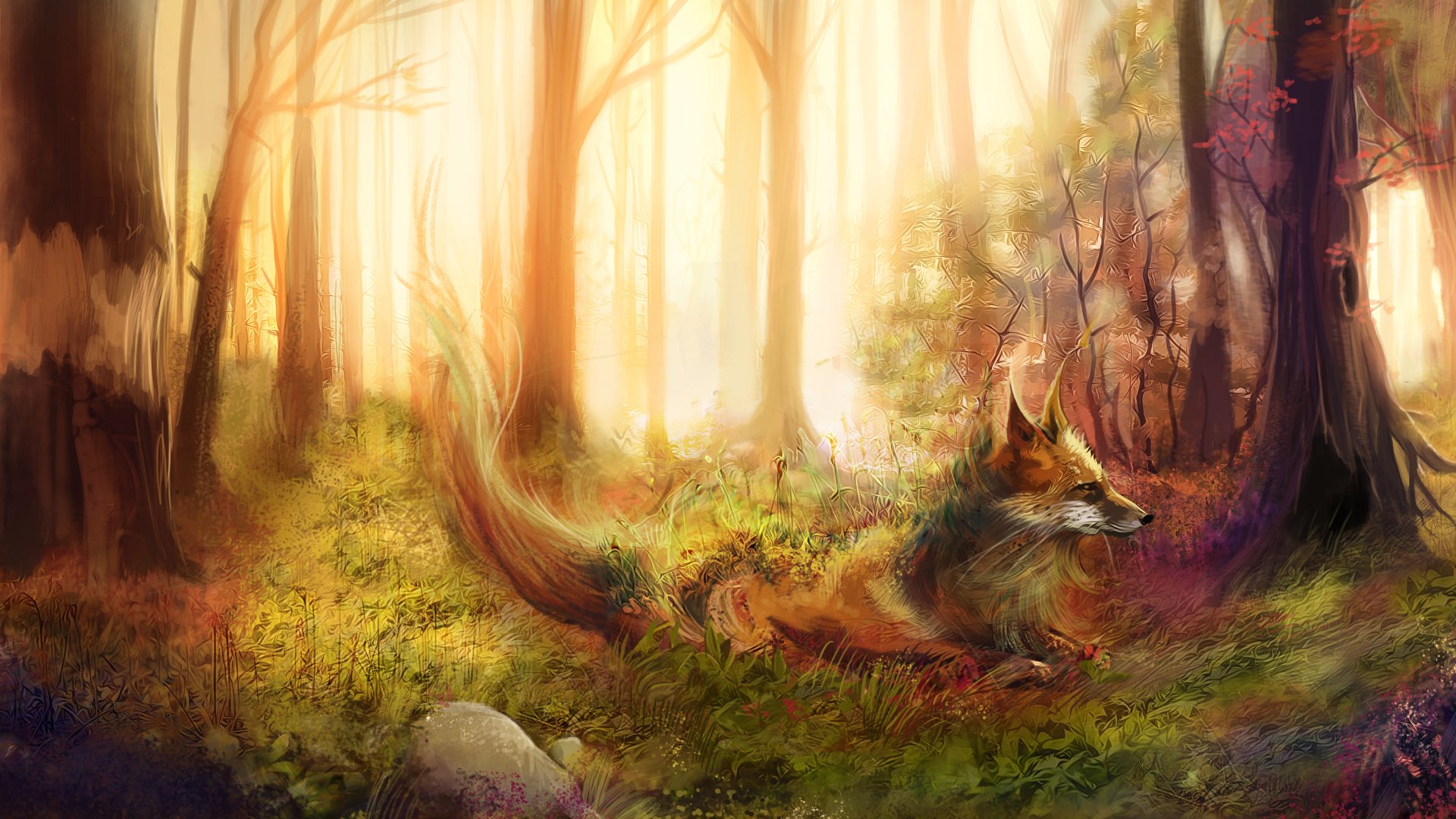 Volpe dipinta nella foresta, 1920x1080 Full HD, Desktop