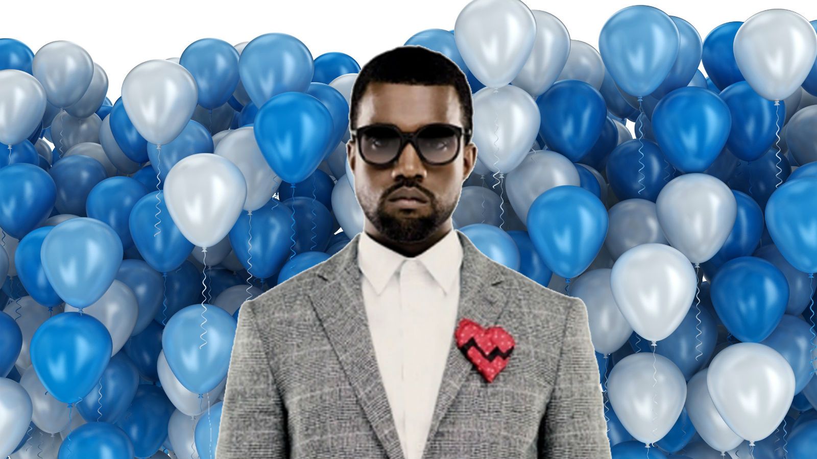 Kanye West con palloncini blu, rapper, 1600x900 900p, Desktop