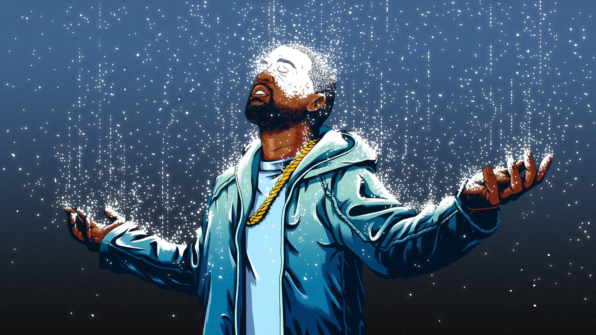 Illustrazione Kanye West sotto pioggia, 1920x1080 Full HD 1080p, PC Desktop