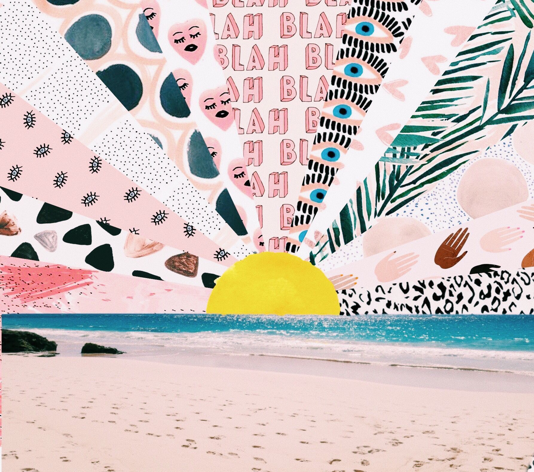 Collage spiaggia con sole geometrico, 1787x1582 HD, PC