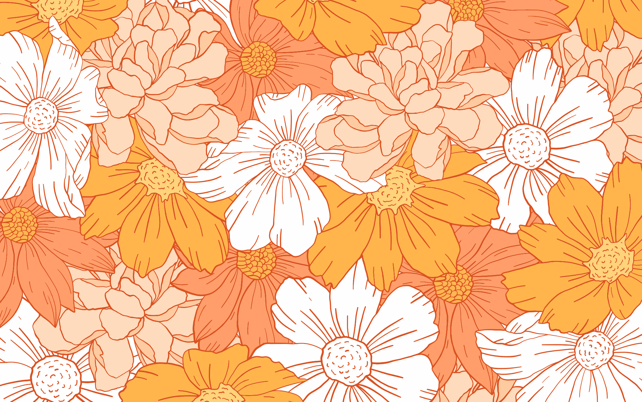 Fiori arancioni e bianchi retro, 2048x1282 2K, Monitor Gaming