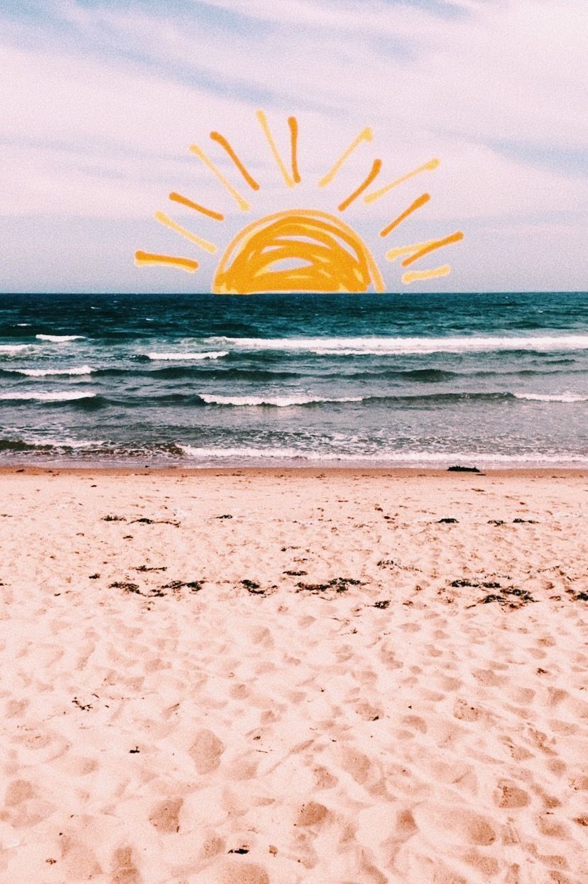 Spiaggia con sole disegnato, 828x1245 Full HD Verticale, Smartphone