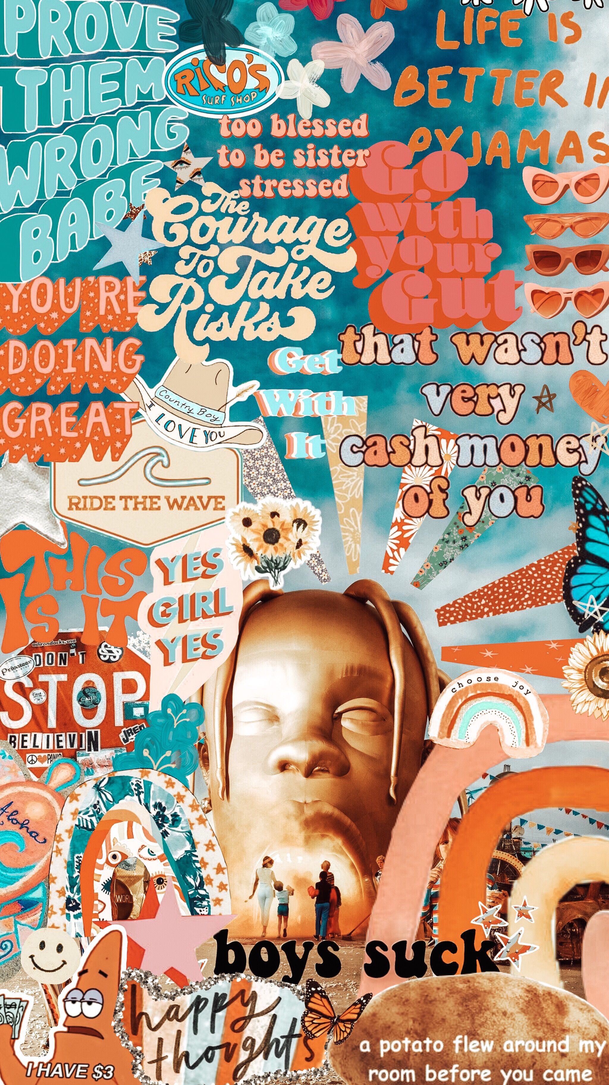 collage scritte volto arancio azzurro, 2048x3648 Verticale, Mobile