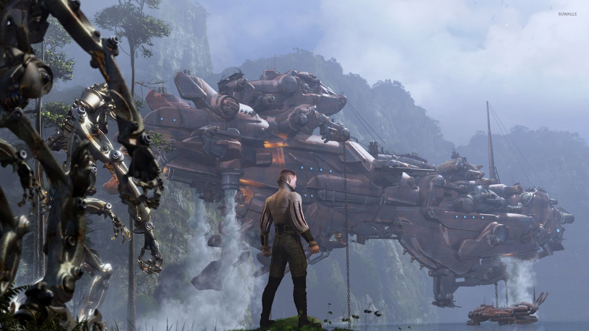 Robot gigante roccia nebbiosa, 1920x1080 Full HD, Desktop