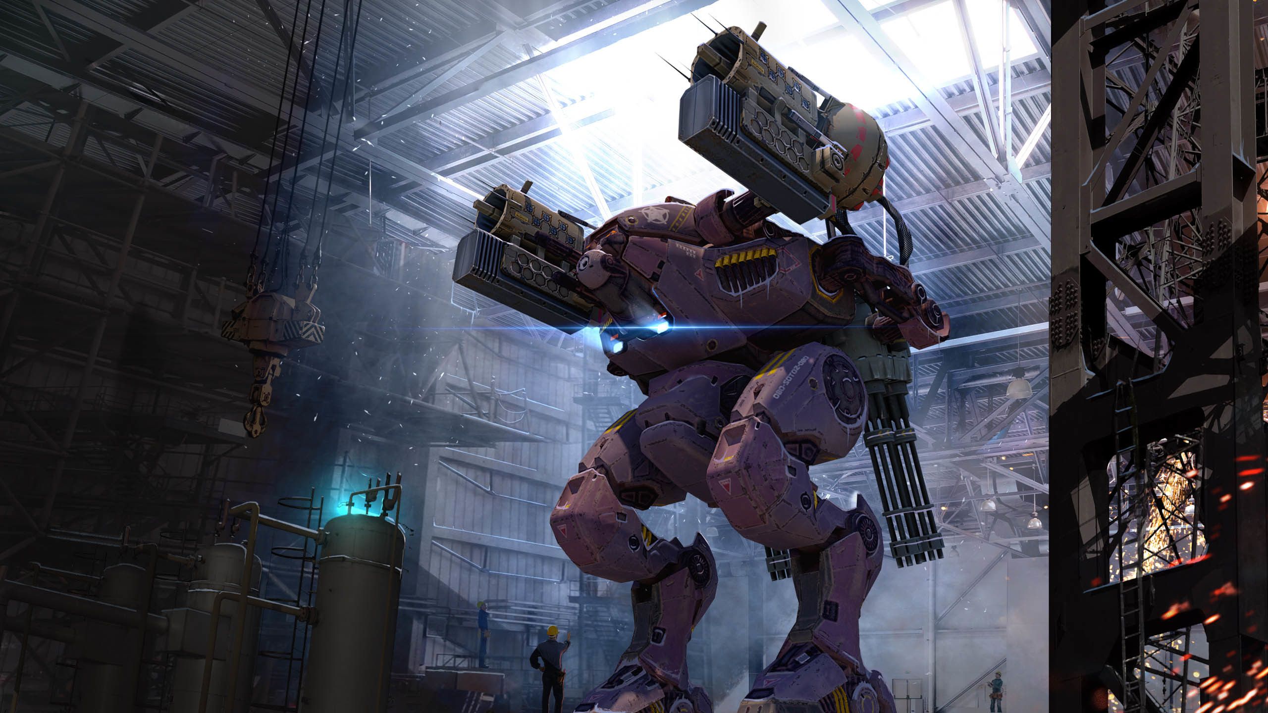 Robot da guerra in hangar, 2560x1440 2K QHD, Monitor Gaming