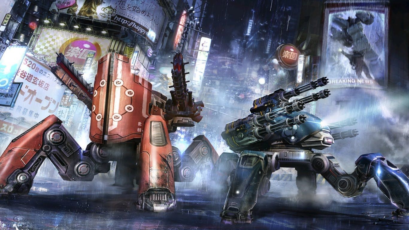 Robot da guerra in citta, 1366x768 HD, Desktop