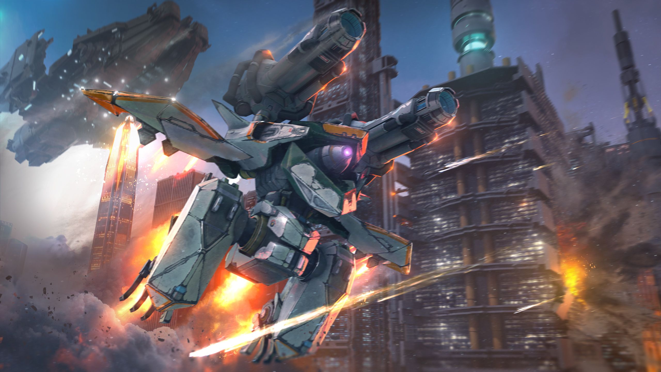 Robot volante War Robots città, 2560x1440 2K, Monitor Gaming
