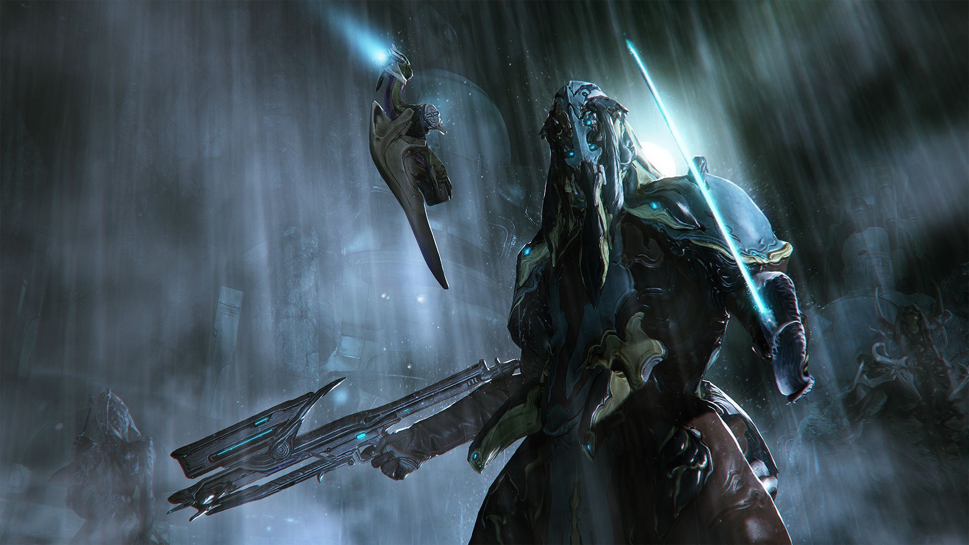 Warframe personaggio armato blu scuro, 1920x1080 1080p, PC