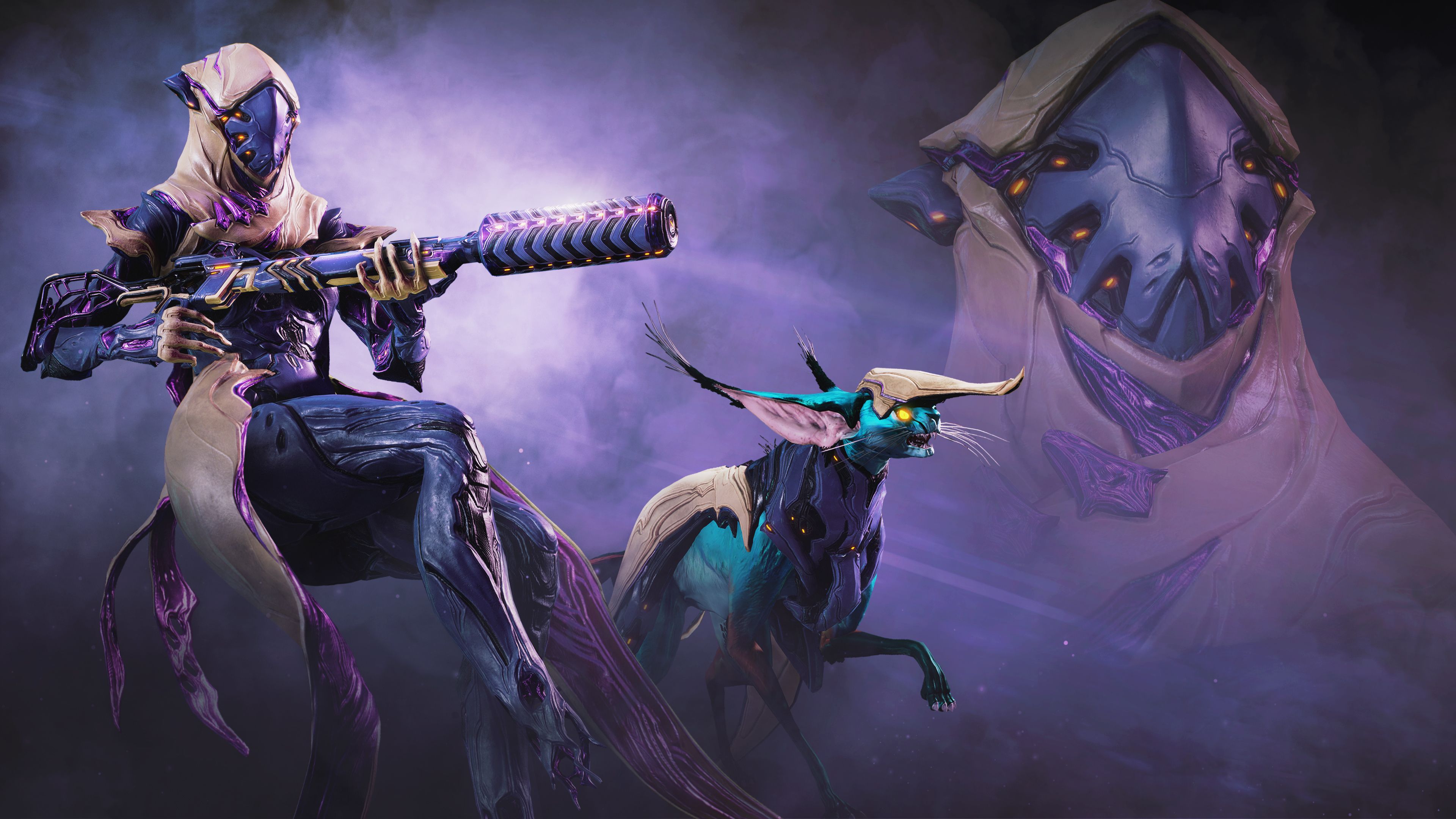 Warframe personaggio con arma viola, 3840x2160 4K Ultra HD, Monitor 4K