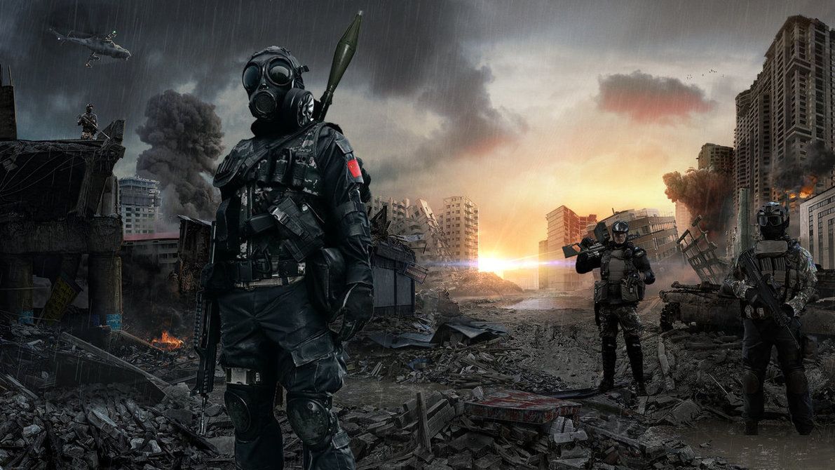 Soldati città distrutta guerra, 1191x670 HD, PC Desktop