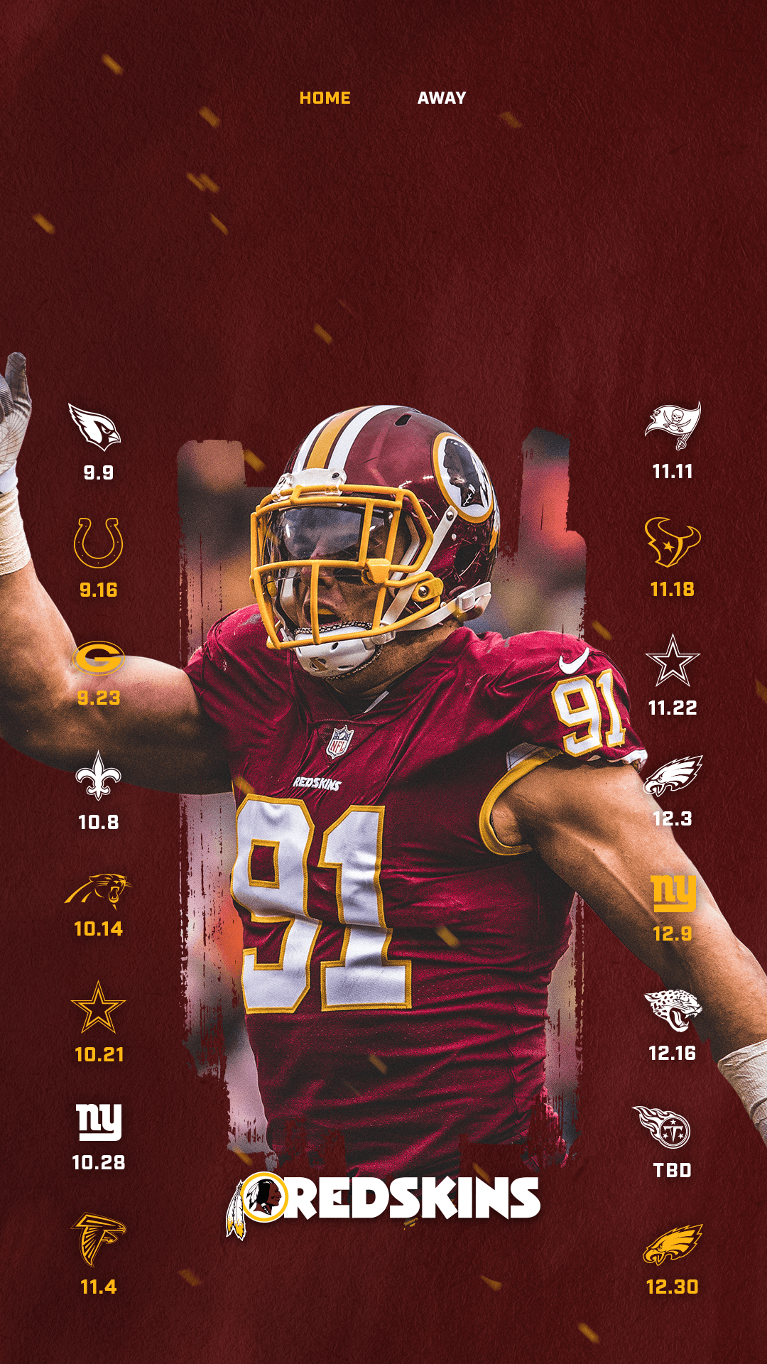Giocatore football Washington Redskins, 1080x1920 Verticale, iPhone Air