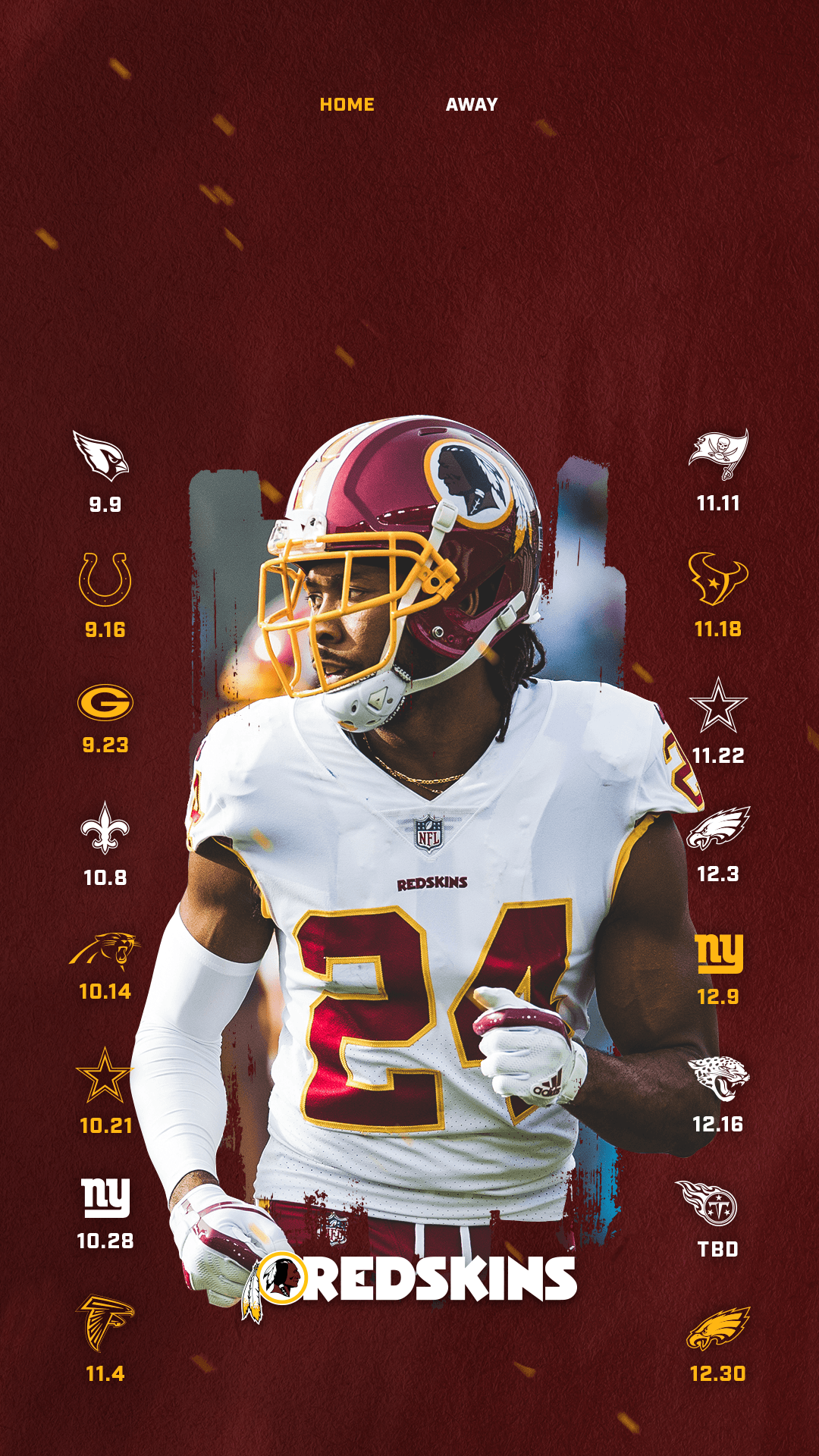 Giocatore Washington Redskins numero 24, 1080x1920 Verticale, iPhone Pro Max