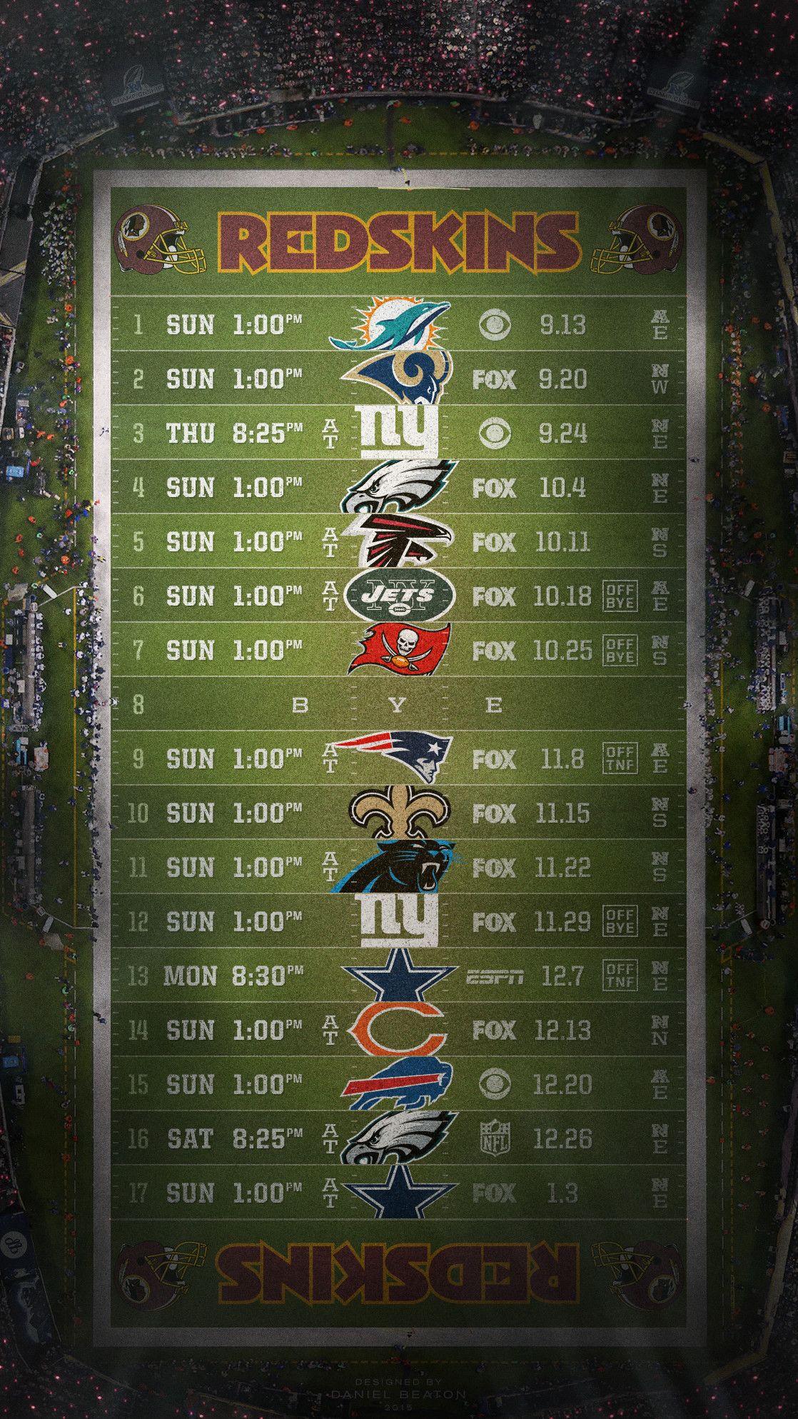 Calendario partite Redskins NFL, 1118x1987 Verticale, iPhone