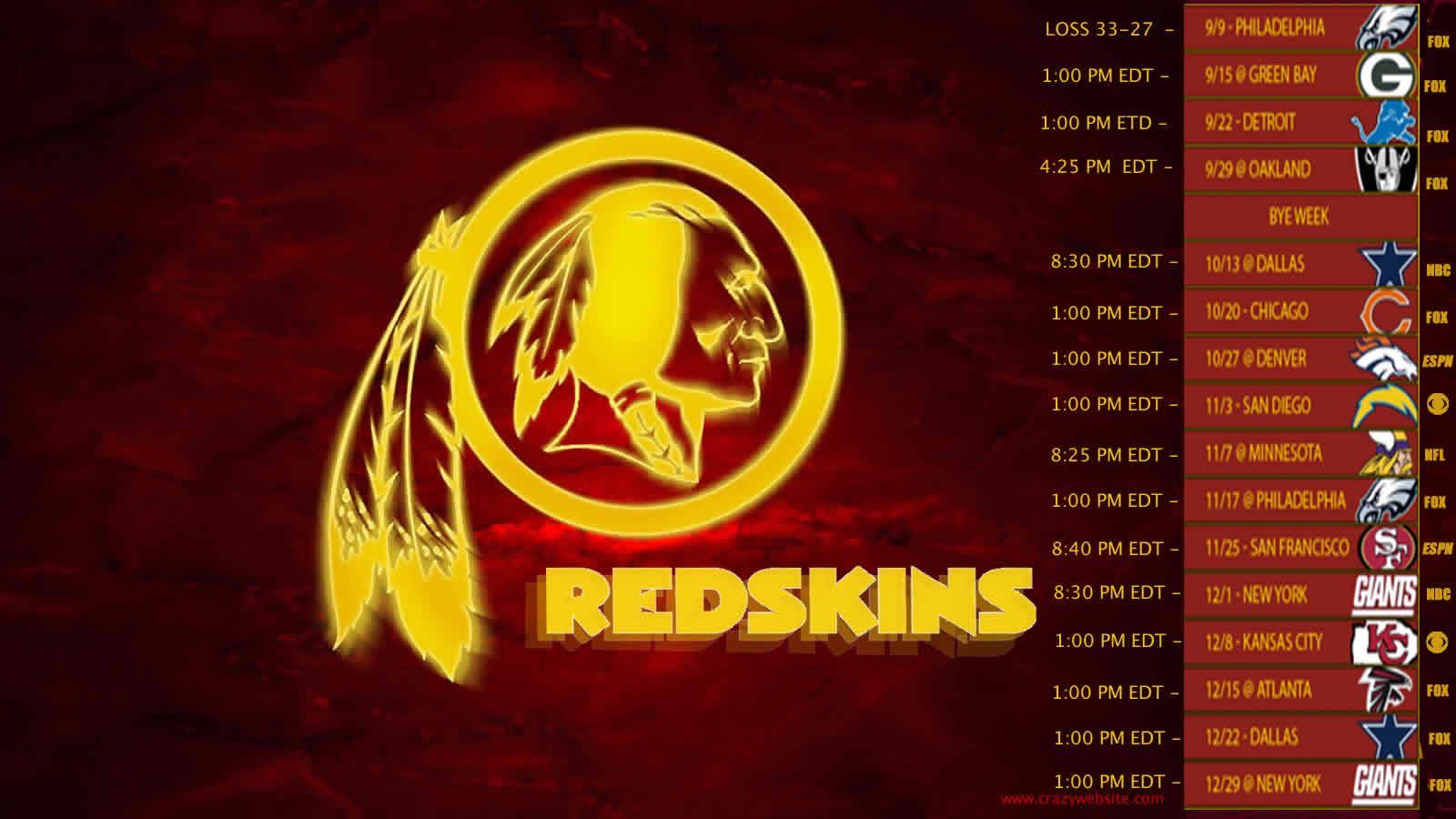 Logo Washington Redskins calendario, 1600x900 900p, PC Desktop